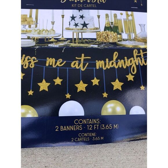 NEW YEAR'S EVE BANNER "Kiss Me at Midnight" 12 ft. Long Each. Contains 2 - Picture 4 of 7